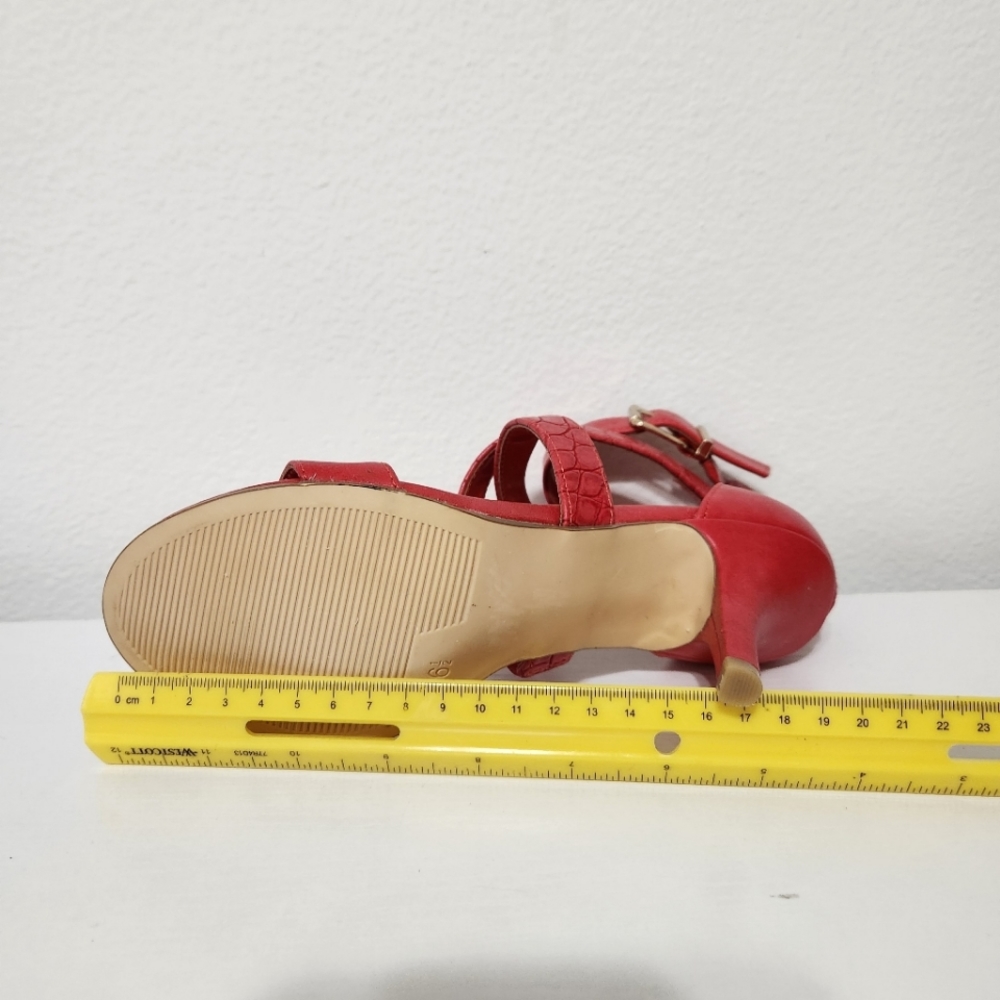 Xappeal Red Orange Strappy Shoes, Zip Back Buckle Kitten Heel, 6.5 - Picture 11 of 11